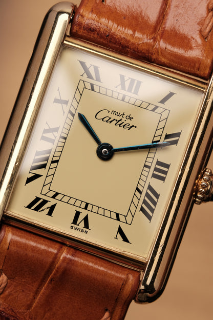 1990's CARTIER MUST DE CARTIER TANK VERMEIL ROMAN DIAL Quartz