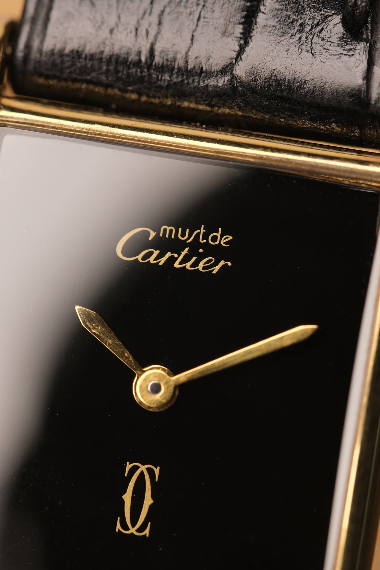 CARTIER MUST DE CARTIER TANK 23x31 Hand Winding VERMEIL Black DIAL REF. 6 213967