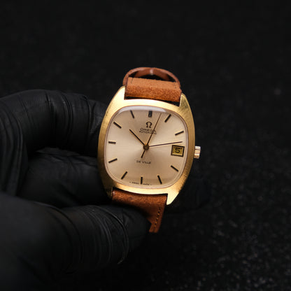 Omega Deville Watch Vintage Manual Men's 32mm Gold Dial Square Swiss Made