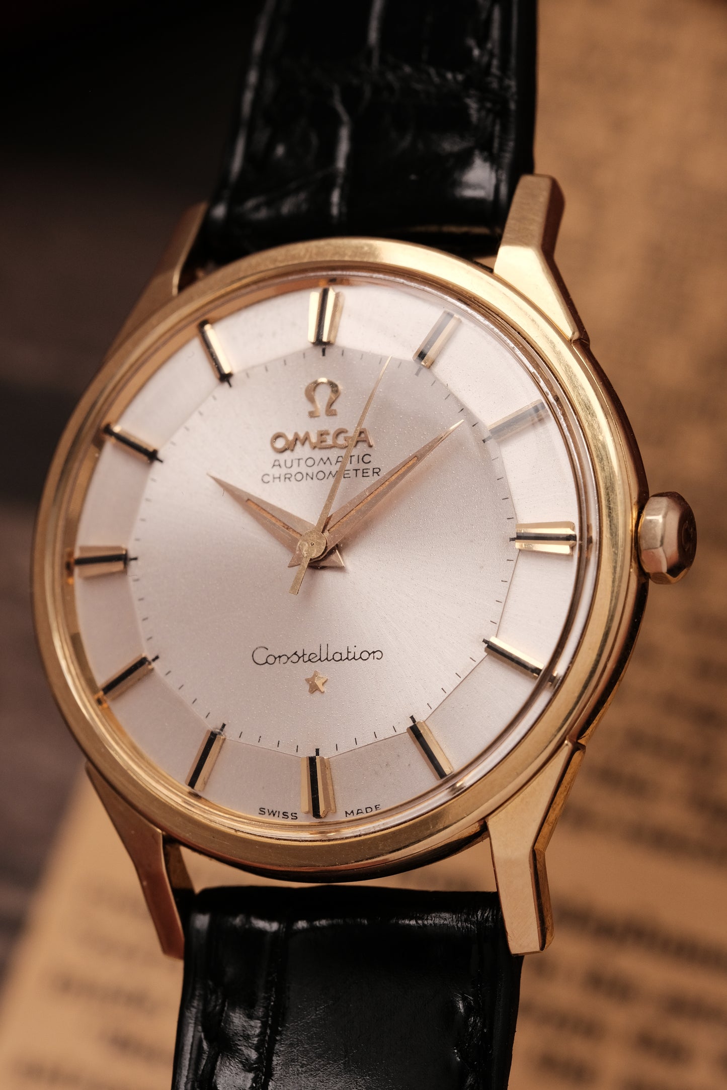 1962 18k Solid Gold 167.005 OMEGA CONSTELLATION PIE PAN DOG LEG White Dial AUTOMATIC CHRONOMETER