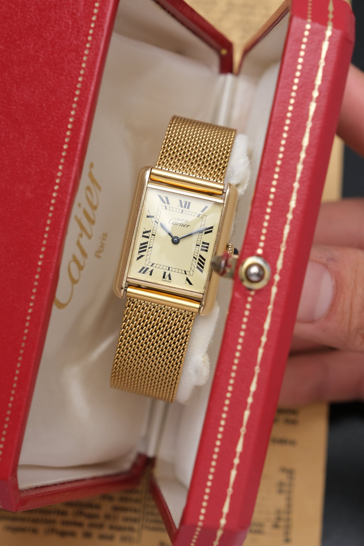 CARTIER MUST DE TANK VERMEIL (LM 23x31mm) ROMAN DIAL HAND WINDING 6144974 + BOX