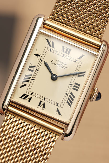 CARTIER MUST DE TANK VERMEIL (LM 23x31mm) ROMAN DIAL HAND WINDING 6144974 + BOX