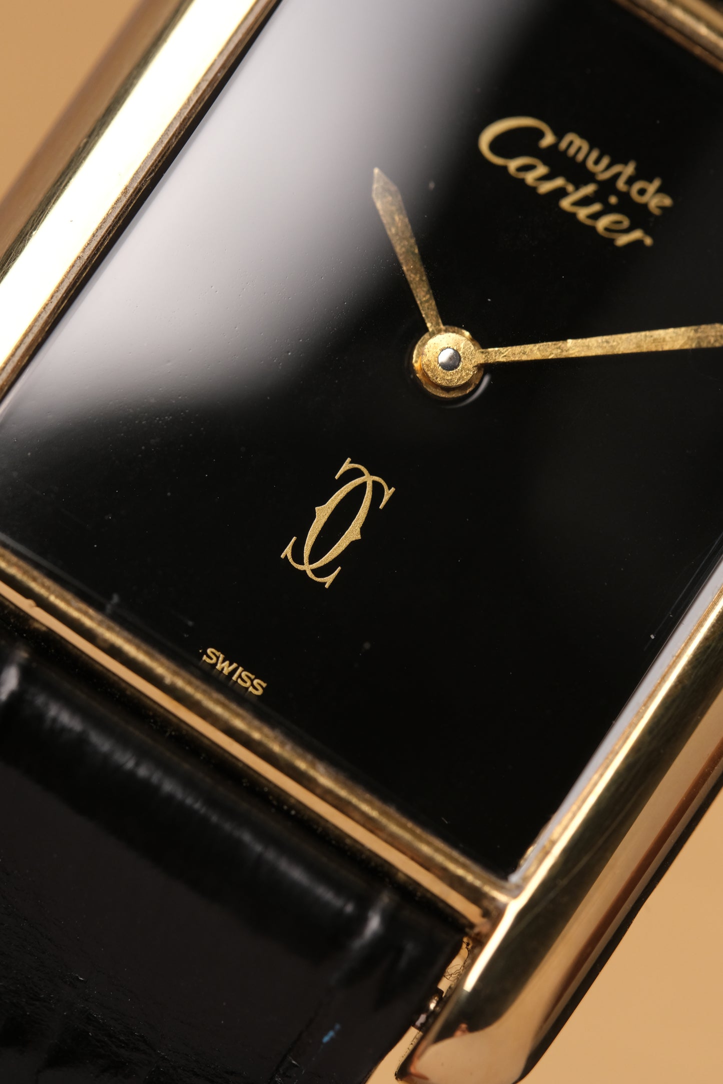 CARTIER MUST DE CARTIER TANK 23x31 Hand Winding VERMEIL Black DIAL REF. 6 062961