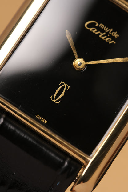 CARTIER MUST DE CARTIER TANK 23x31 Hand Winding VERMEIL Black DIAL REF. 6 062961