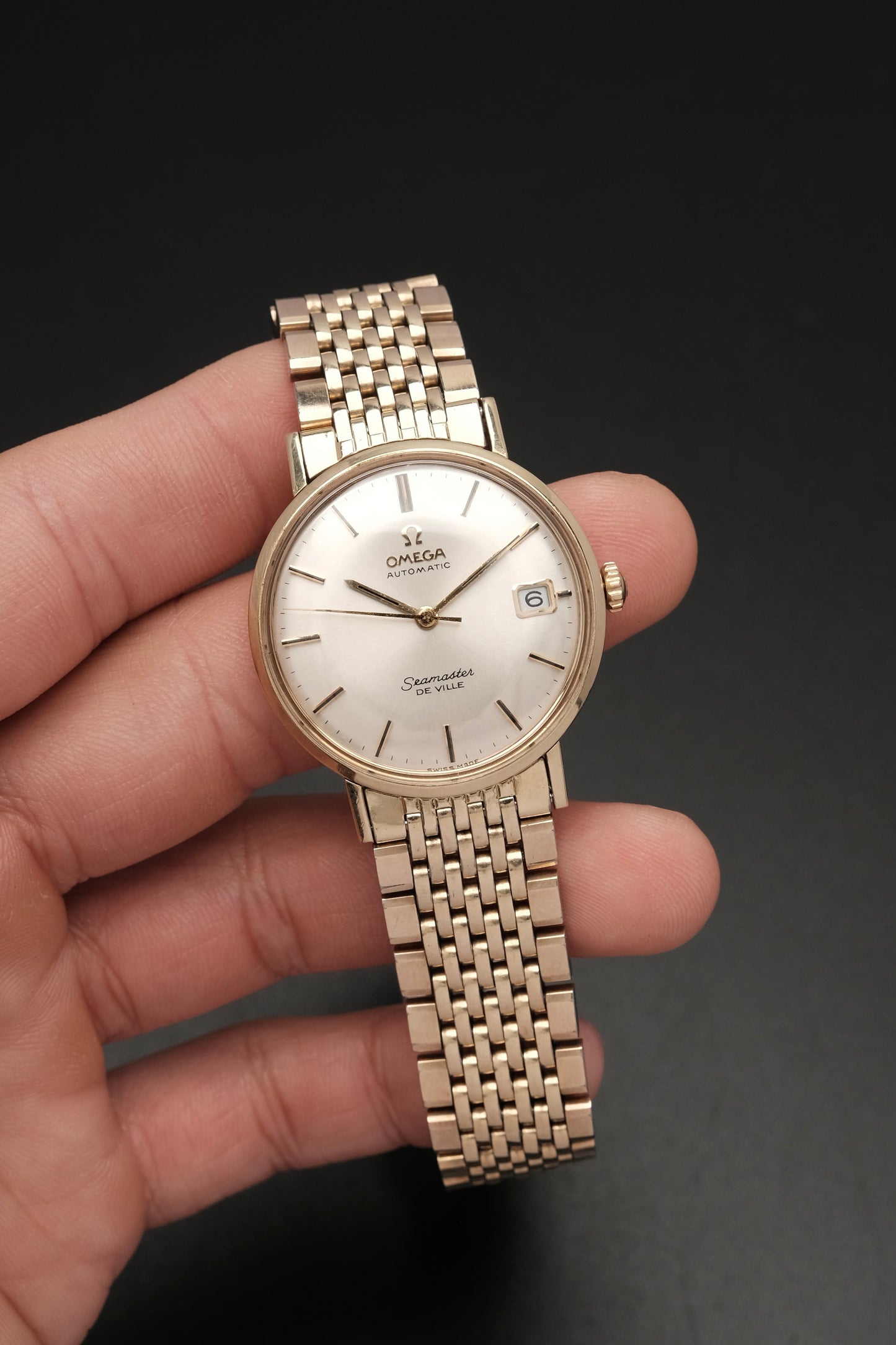1967  14K Solid Gold Omega Seamaster De Ville reference LL 6590-1 34mm with Gold beads of rice bracelet