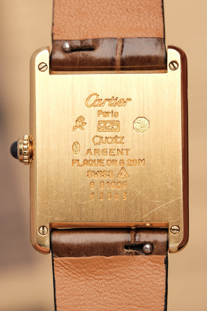 CARTIER MUST DE TANK VERMEIL (LM 23x31mm) ROMAN DIAL QUARTZ + Coffee Strap