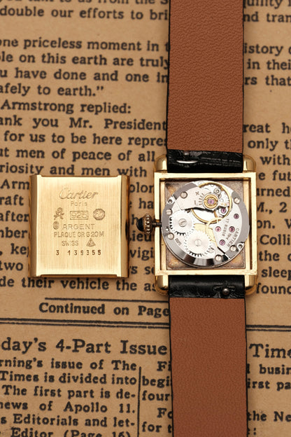 CARTIER MUST DE TANK VERMEIL (SM 20x28mm) BURGUNDY RED DIAL HAND WINDING
