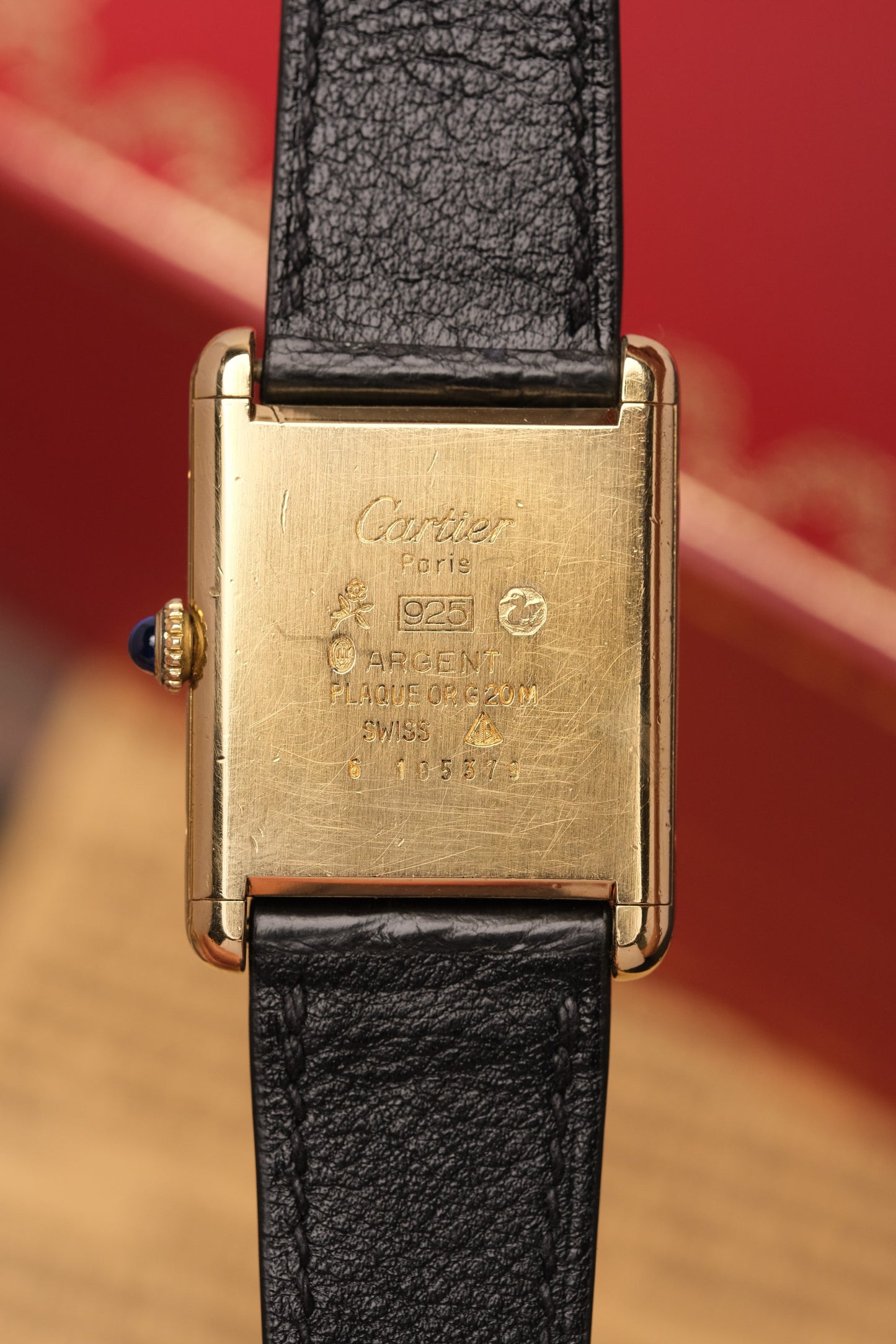 1990's CARTIER MUST DE CARTIER TANK VERMEIL ROMAN DIAL Manual Winding 23MM + Box