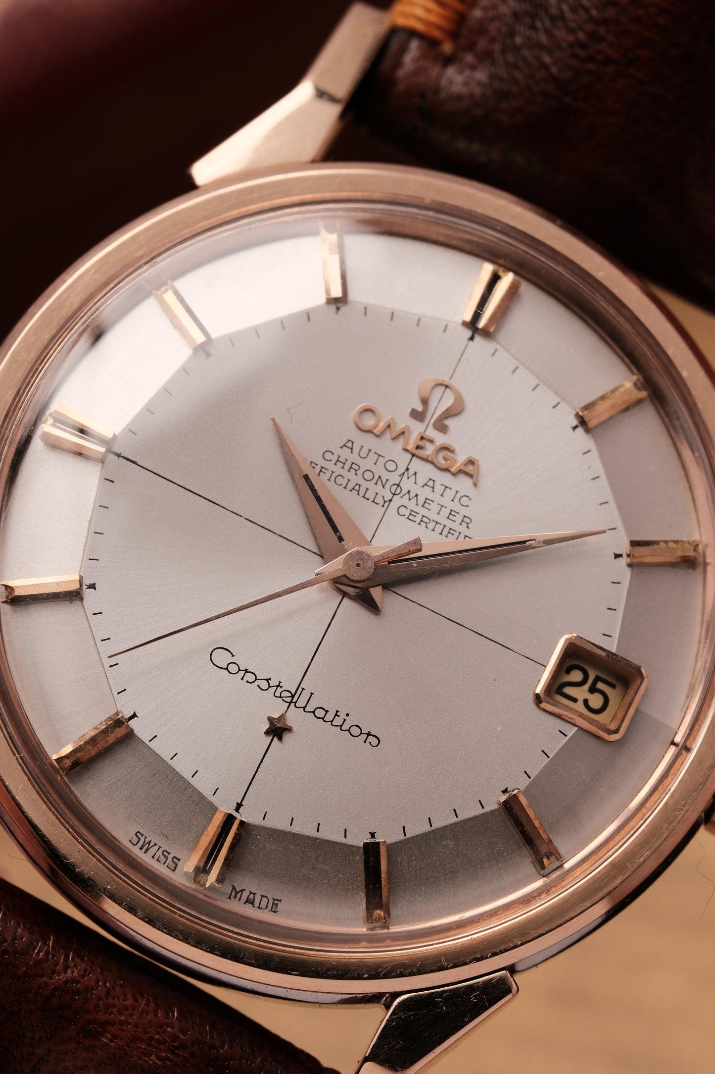 1966 OMEGA CONSTELLATION PIE PAN DOG LEG CROSS HAIR DIAL  ROSE GOLD  AUTOMATIC CHRONOMETER REF. 168.005