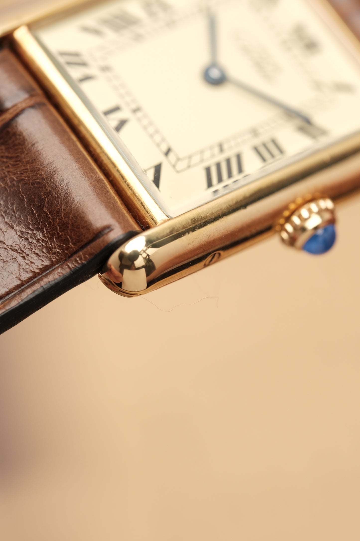 CARTIER MUST DE TANK VERMEIL (LM 23x31mm) ROMAN DIAL QUARTZ + Coffee Strap