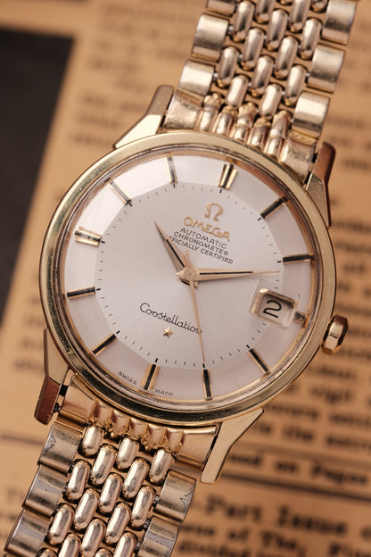 1962 OMEGA CONSTELLATION PIE PAN DOG LEG GOLD AUTOMATIC CHRONOMETER REF. 168.005
