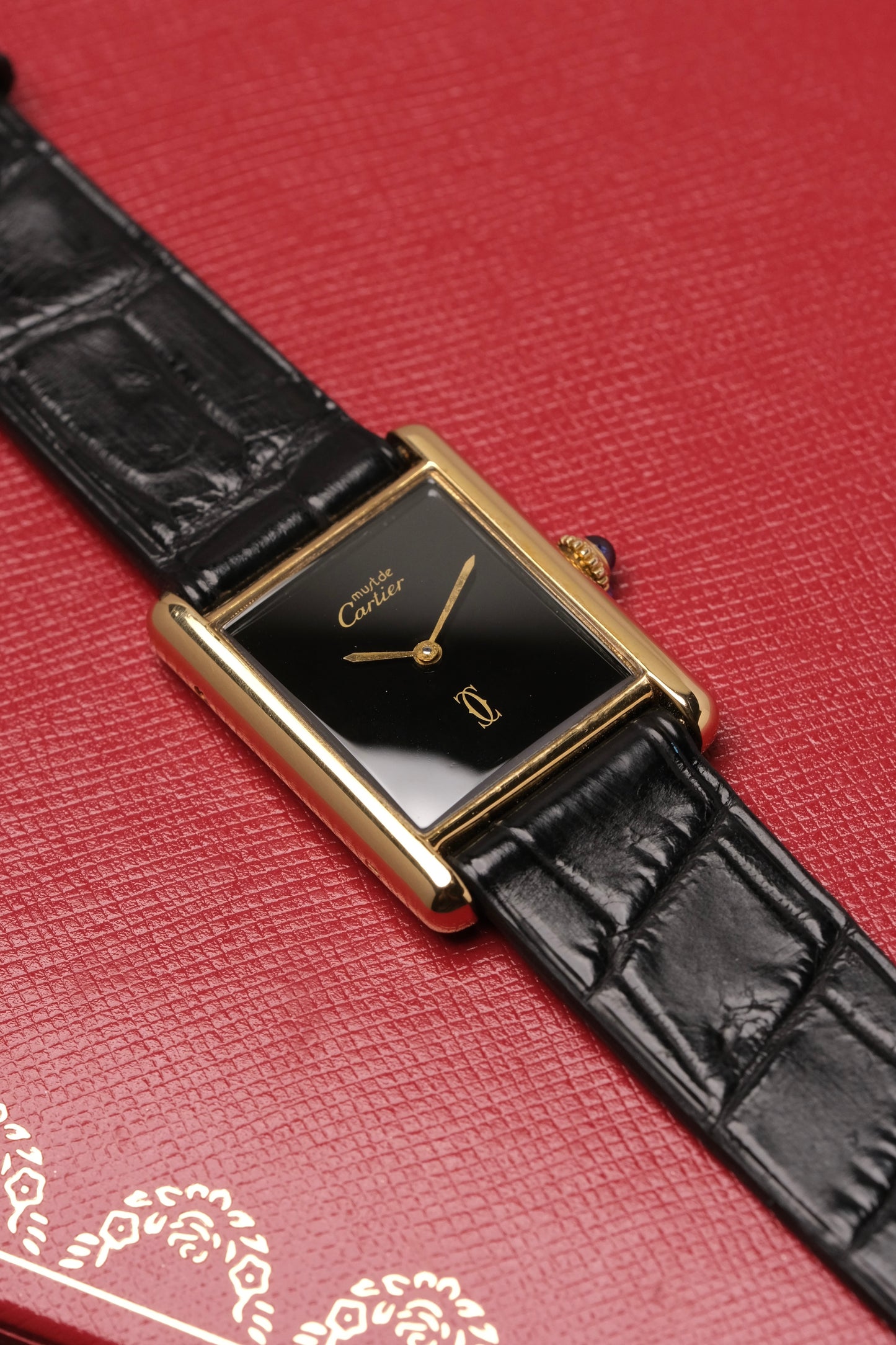 CARTIER MUST DE CARTIER TANK 23x31 Hand Winding VERMEIL Black DIAL REF. 6 062961