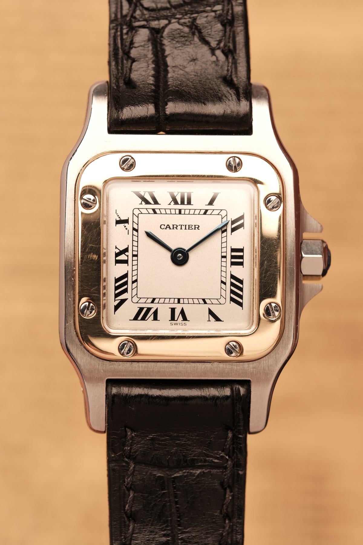 Cartier Santos Galbee 1057930 Quartz Gold/Steel White Dial SM (24x35mm) + Box and Paper