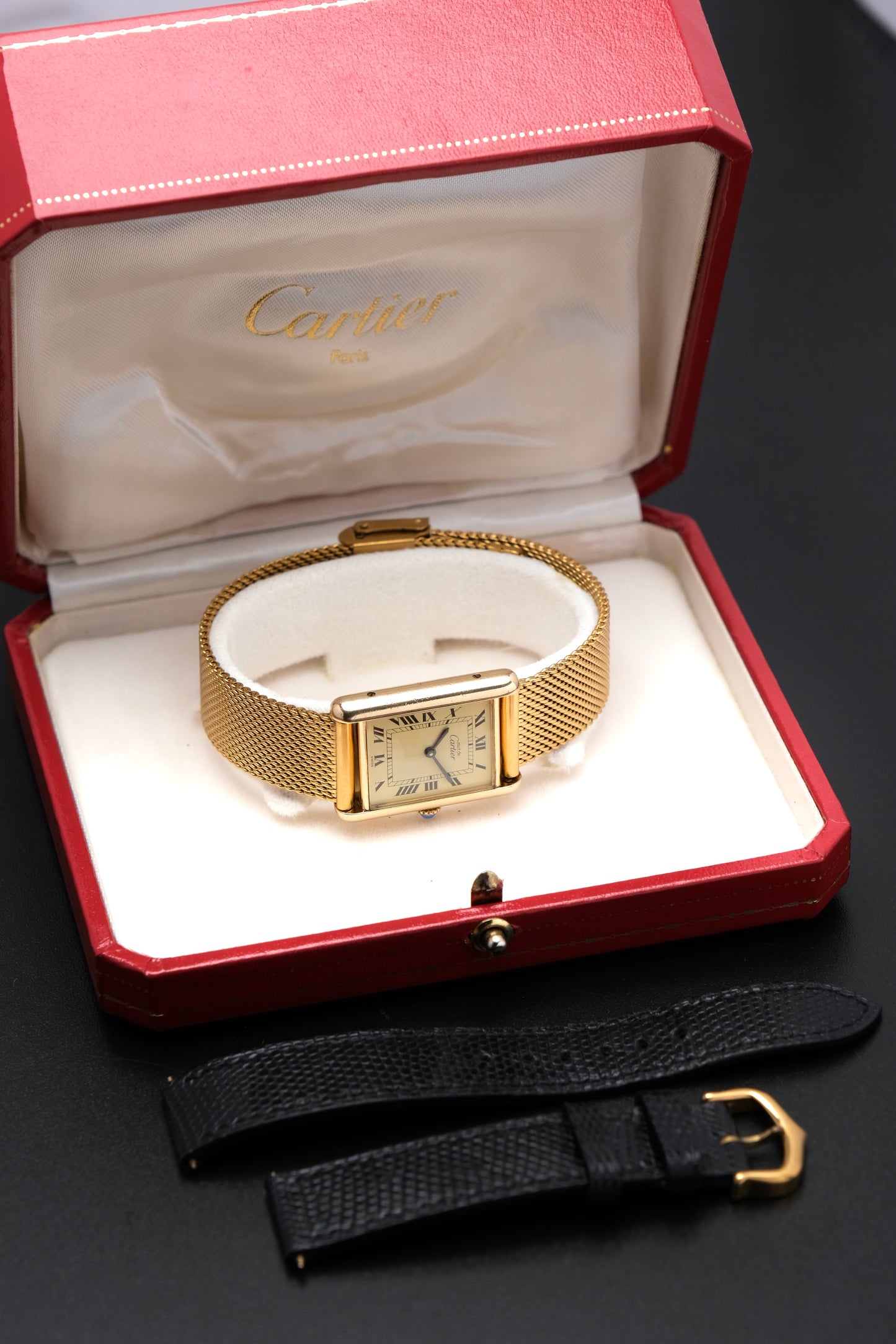 CARTIER MUST DE TANK VERMEIL (LM 23x31mm) ROMAN DIAL HAND WINDING 6144974 + BOX