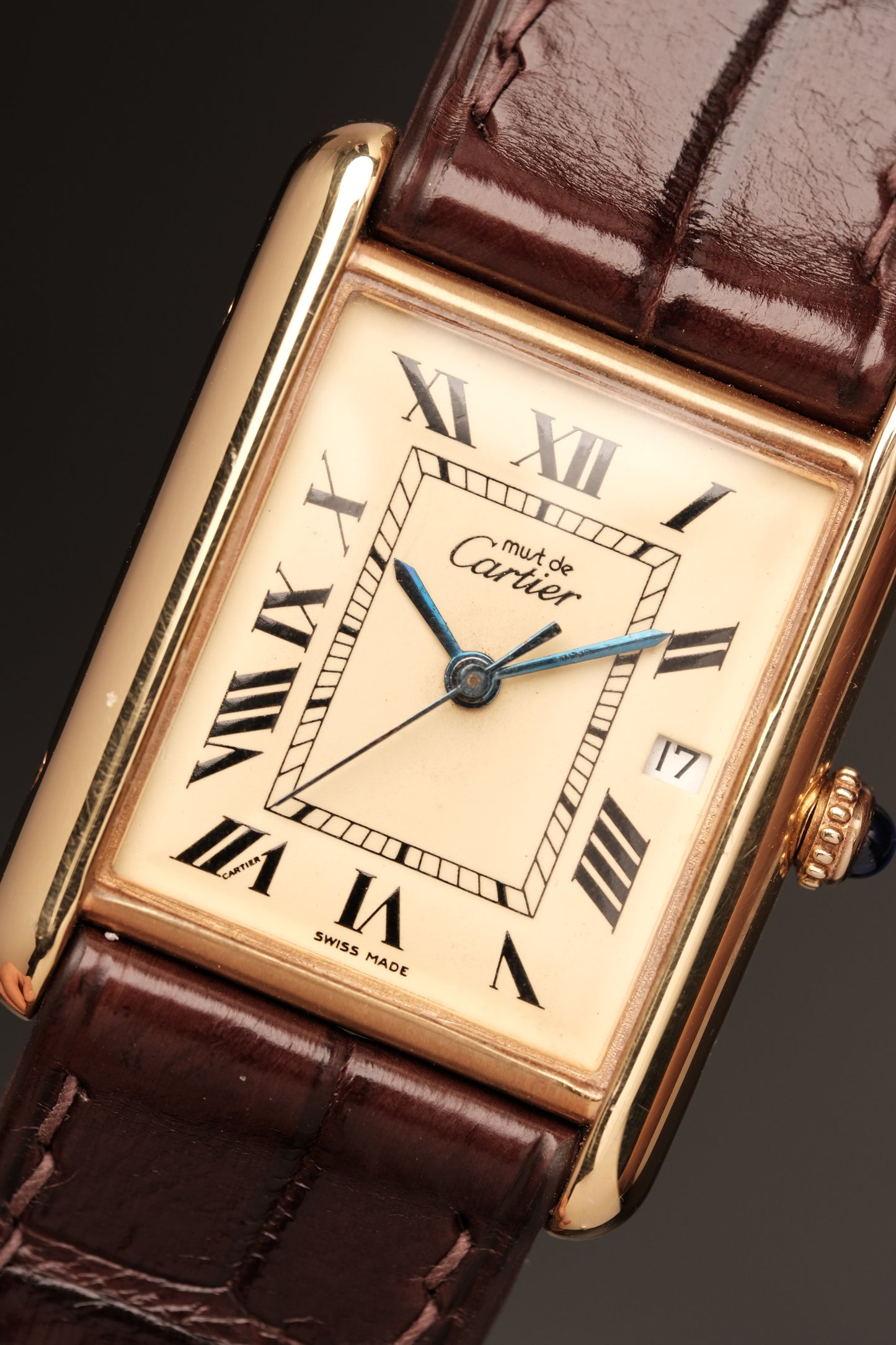 Vintage Cartier Must De Tank (XL 26x34mm) ROMAN DIAL QUARTZ Ref.2413 + Dark Brown Strap