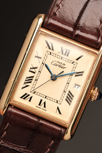 Vintage Cartier Must De Tank (XL 26x34mm) ROMAN DIAL QUARTZ Ref.2413 + Dark Brown Strap