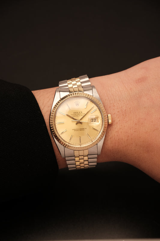 Rolex Datejust 36 16013 Two Tone 18k Yellow Gold Jubilee Bracelet Fluted Bezel + Box and Booklet