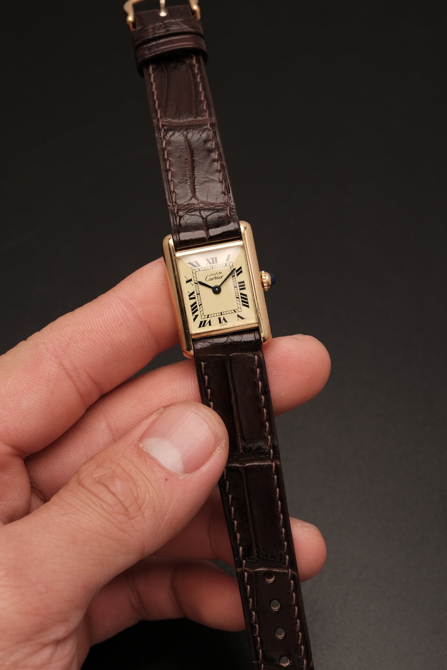 Vintage Cartier Must De Tank Vermeil (SM 20x28mm) ROMAN Ivory DIAL QUARTZ Ref.5057001