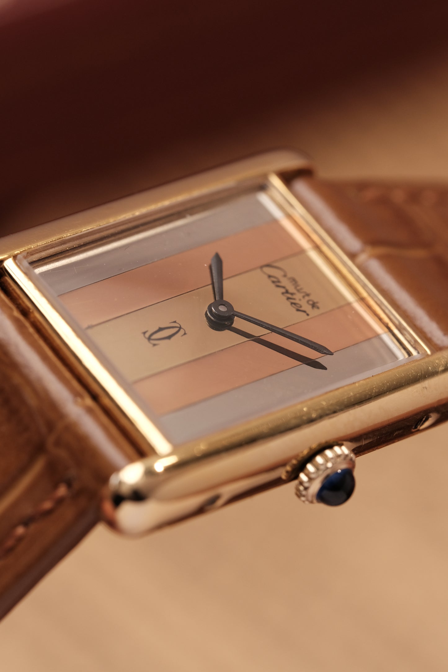 CARTIER  De Must Tank Trinity Vertical Stripe Dial Gold Hand Winding Gold-Plated Silver 925