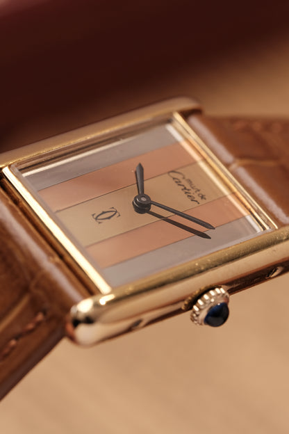 CARTIER  De Must Tank Trinity Vertical Stripe Dial Gold Hand Winding Gold-Plated Silver 925