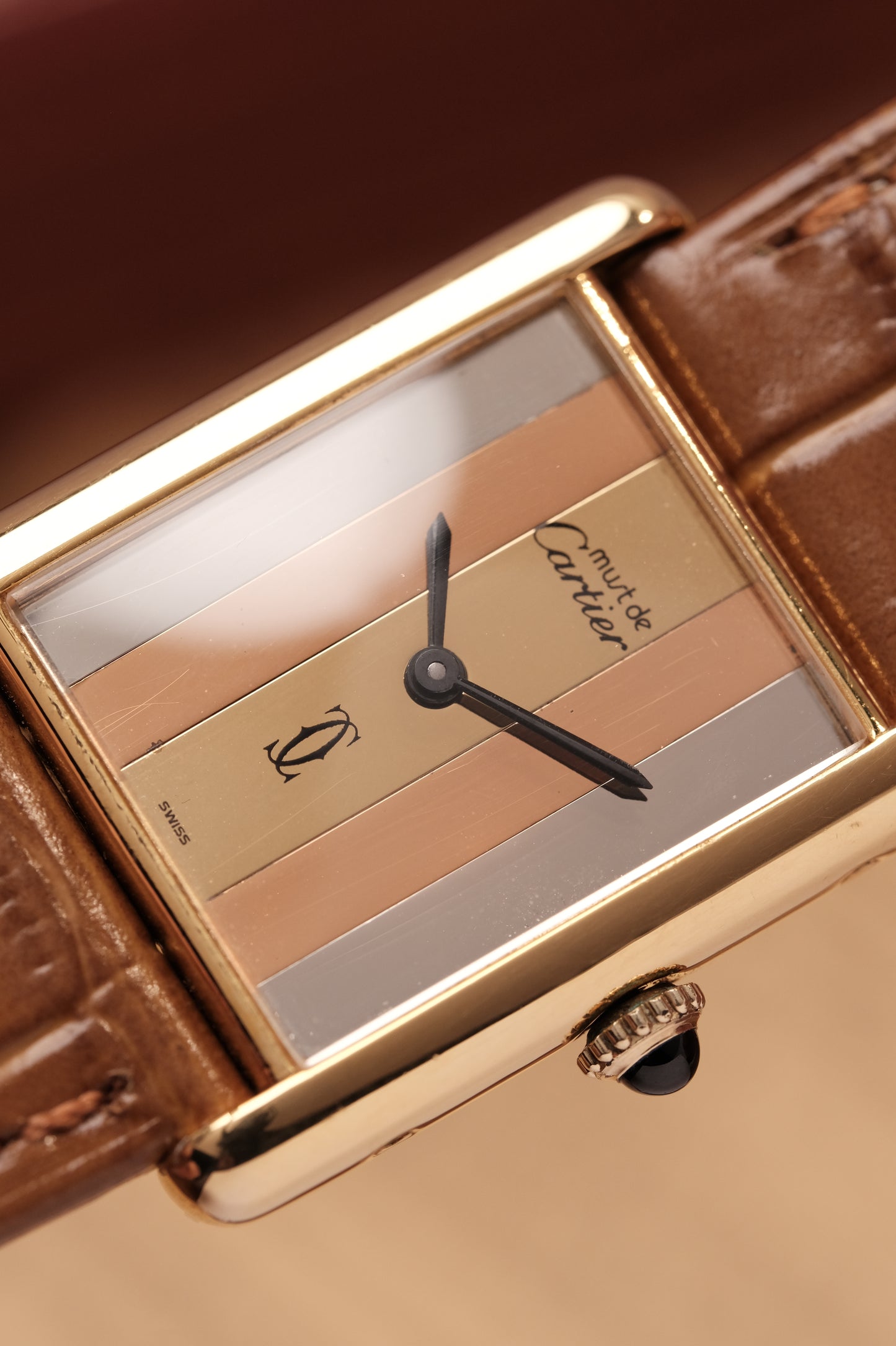 CARTIER  De Must Tank Trinity Vertical Stripe Dial Gold Hand Winding Gold-Plated Silver 925