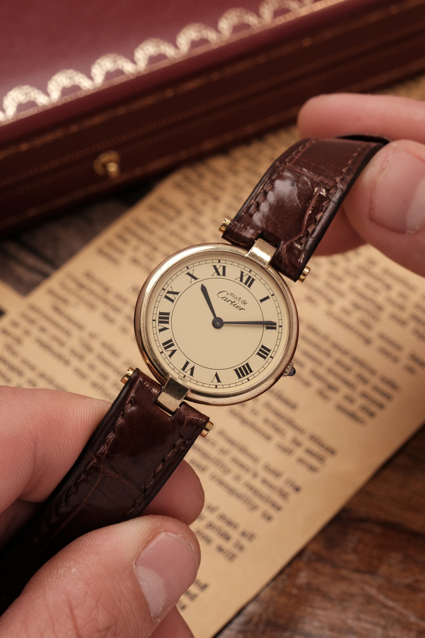 1990's  Cartier  Must Vendome LM Vermeil Quartz Gold Plated 30mm