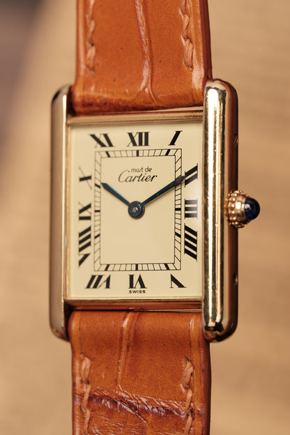 1990's CARTIER MUST DE CARTIER TANK VERMEIL ROMAN DIAL Quartz