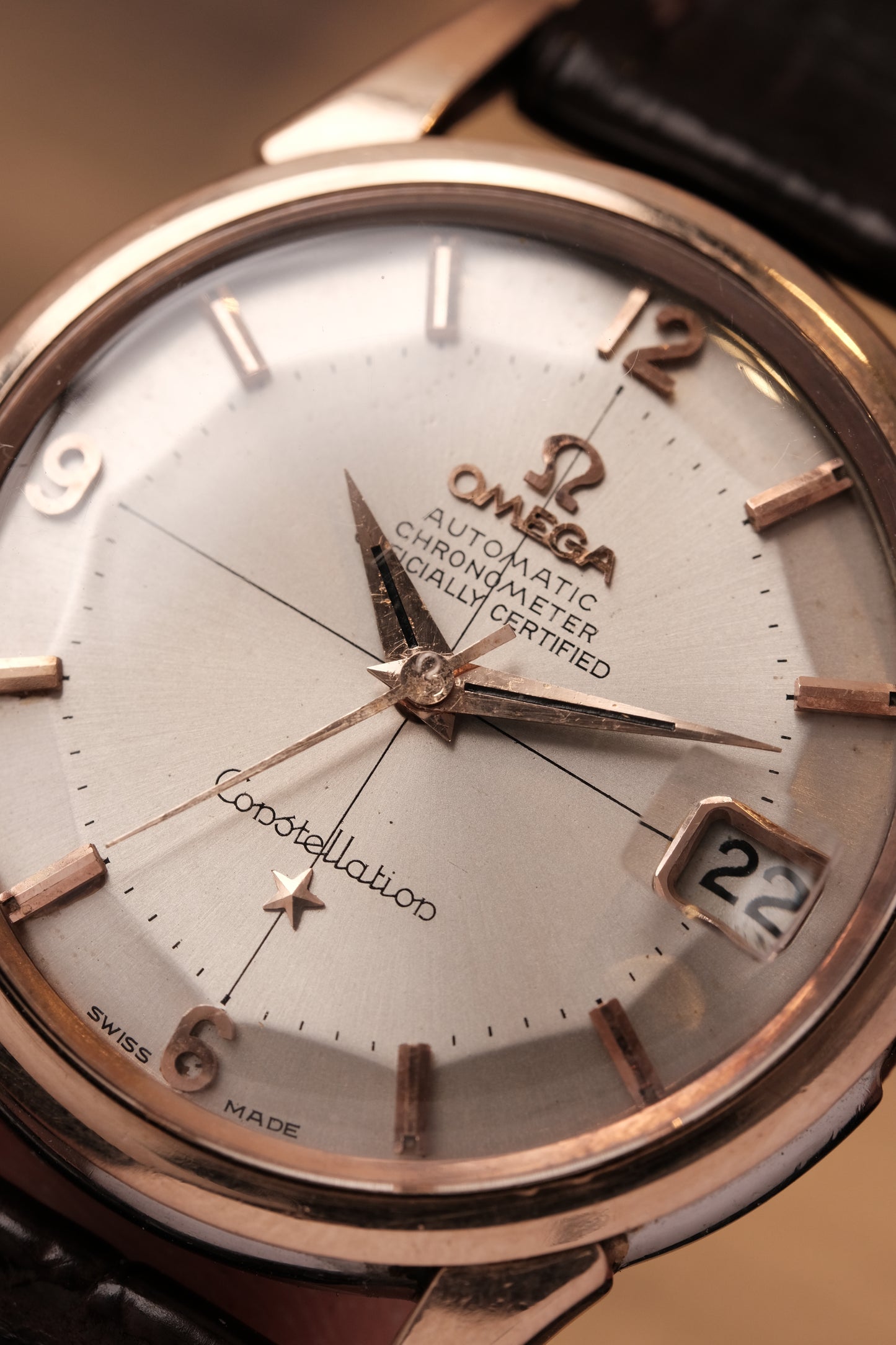 Vintage 1964 Omega Constellation Pie Pan Rose Gold Crosshair Dial  REF. 14393-10 SC (MOD CASE BACK)