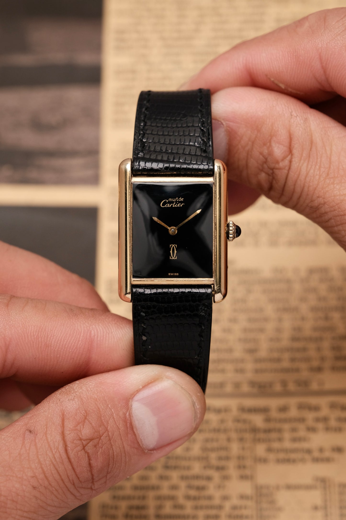 CARTIER MUST DE TANK (LM 23x31mm) Hand Winding VERMEIL Black DIAL 6173765