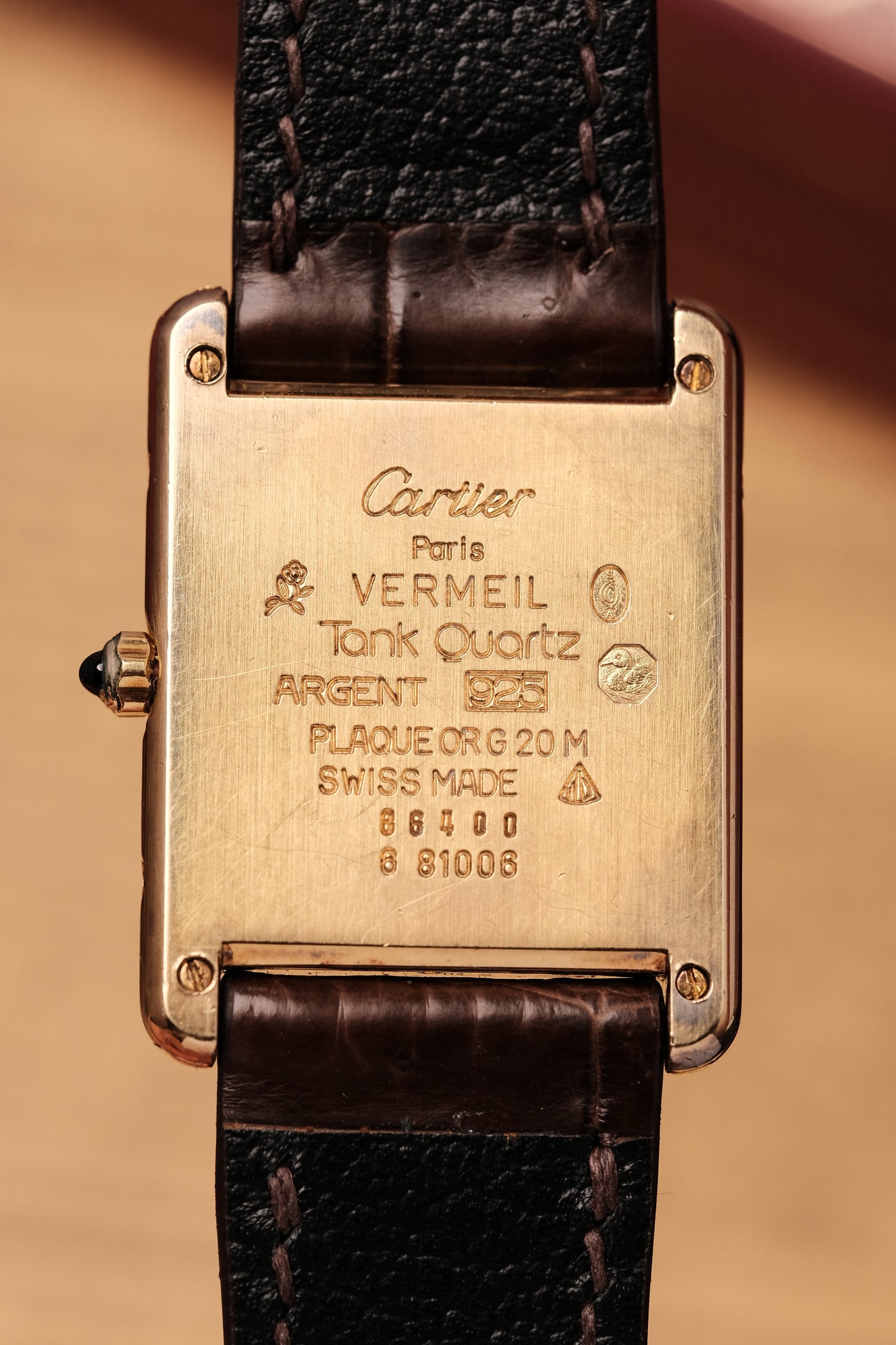 1990's CARTIER MUST DE CARTIER TANK VERMEIL ROMAN DIAL QUARTZ 23MM