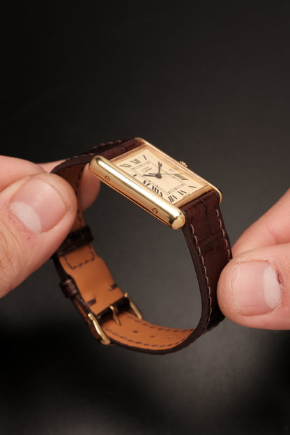 Vintage Cartier Must De Tank (XL 26x34mm) ROMAN DIAL QUARTZ Ref.2413 + Dark Brown Strap