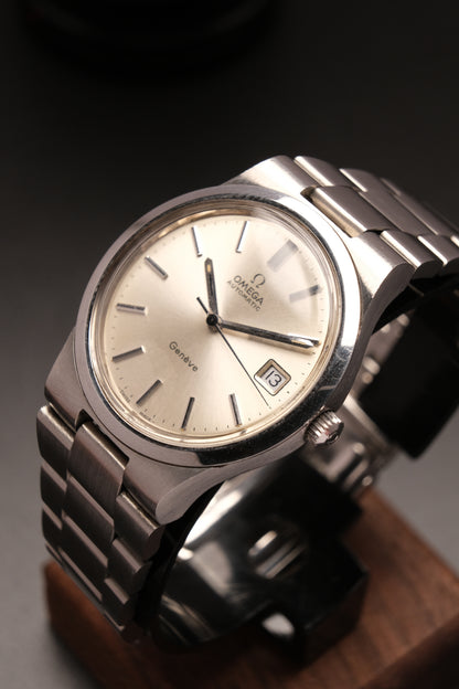 Vintage  OMEGA GENEVE 166.0173 Automatic Cal.1012 Date Silver SS 36mm