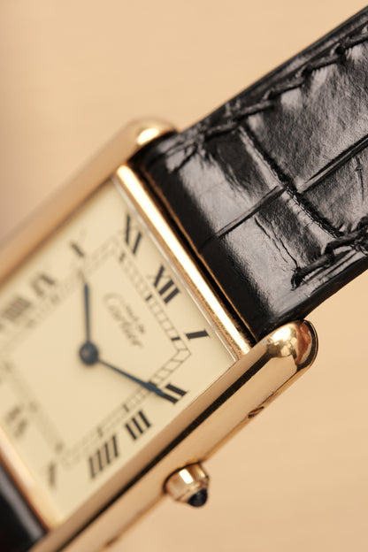 CARTIER MUST DE TANK VERMEIL (LM 23x31mm) ROMAN DIAL QUARTZ + Black Strap