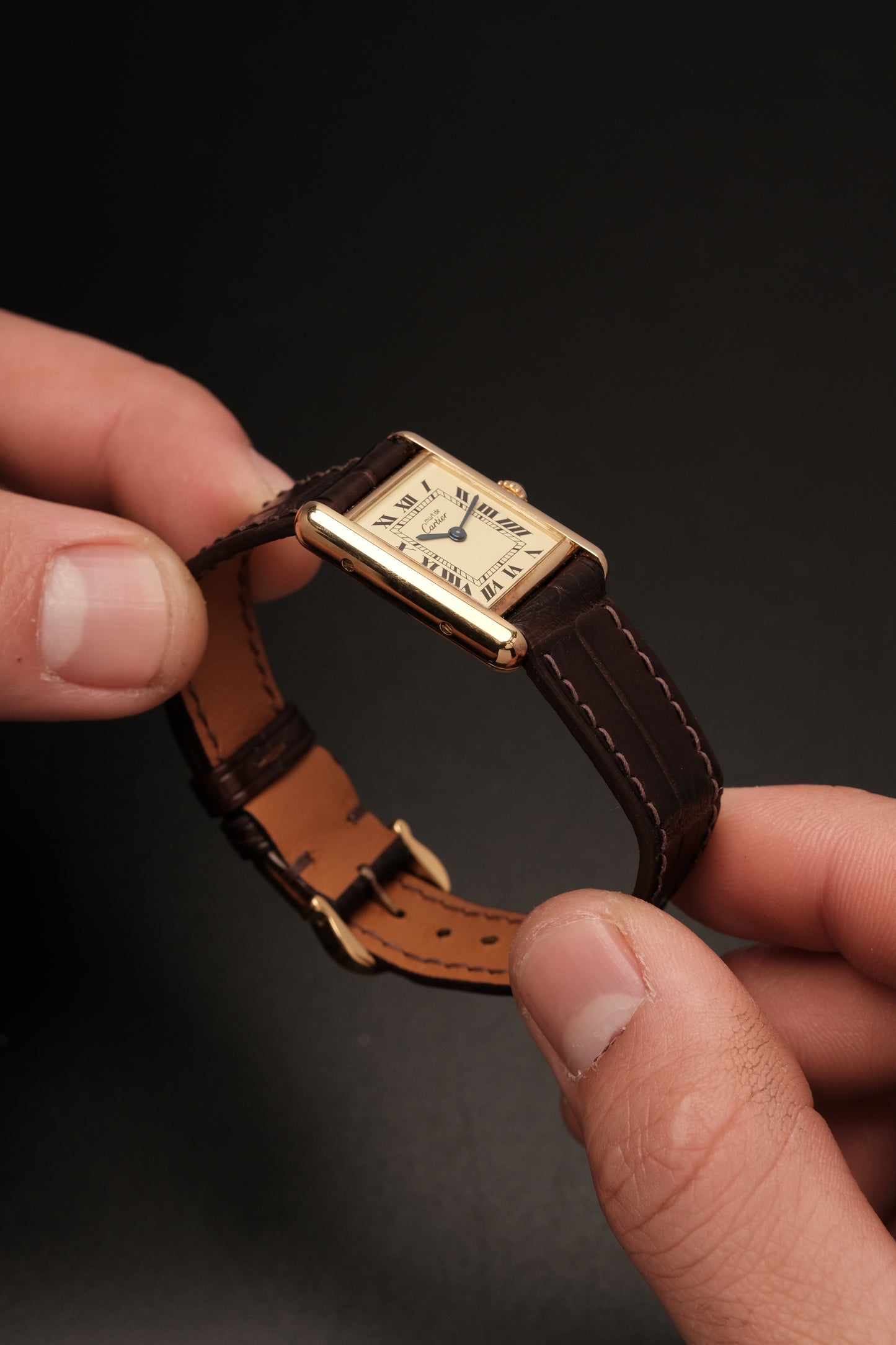 Vintage Cartier Must De Tank Vermeil (SM 20x28mm) ROMAN Ivory DIAL QUARTZ Ref.5057001