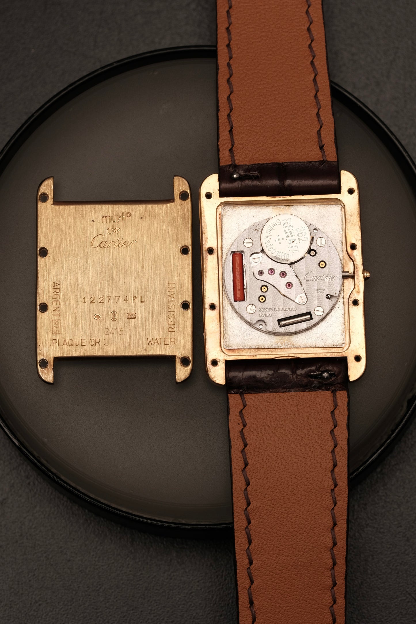 Vintage Cartier Must De Tank (XL 26x34mm) ROMAN DIAL QUARTZ Ref.2413 + Dark Brown Strap