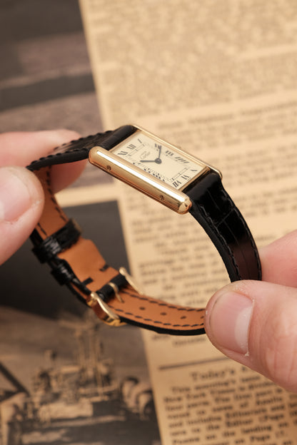 CARTIER MUST DE TANK VERMEIL (LM 23x31mm) ROMAN DIAL QUARTZ + Black Strap