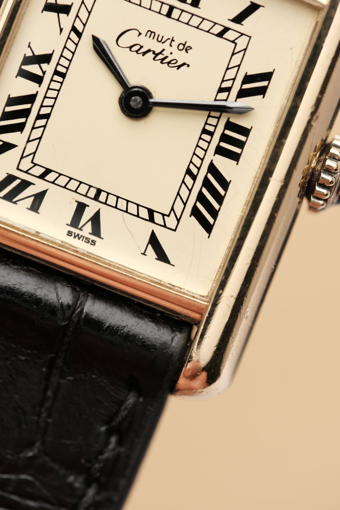 Vintage Cartier Must De Tank Vermeil (SM 20x28mm) ROMAN DIAL Hand Windding Ref.3096998
