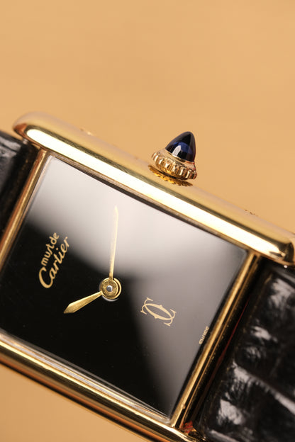 CARTIER MUST DE CARTIER TANK 23x31 Hand Winding VERMEIL Black DIAL REF. 6 213967