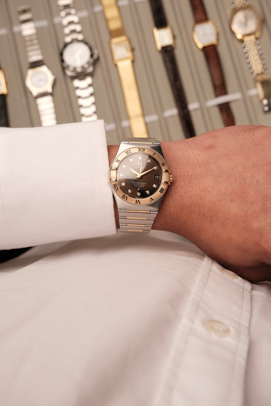 OMEGA WATCH CONSTELLATION 1301.60.00 - STAINLESS STEEL ROSE GOLD CHOCOLATE DIAMONDS (2007)