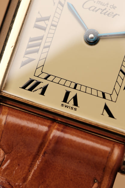 1990's CARTIER MUST DE CARTIER TANK VERMEIL ROMAN DIAL Quartz