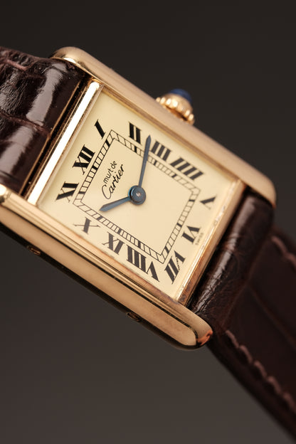 Vintage Cartier Must De Tank Vermeil (SM 20x28mm) ROMAN Ivory DIAL QUARTZ Ref.5057001
