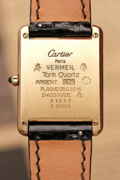 CARTIER MUST DE TANK VERMEIL (LM 23x31mm) ROMAN DIAL QUARTZ + Black Strap
