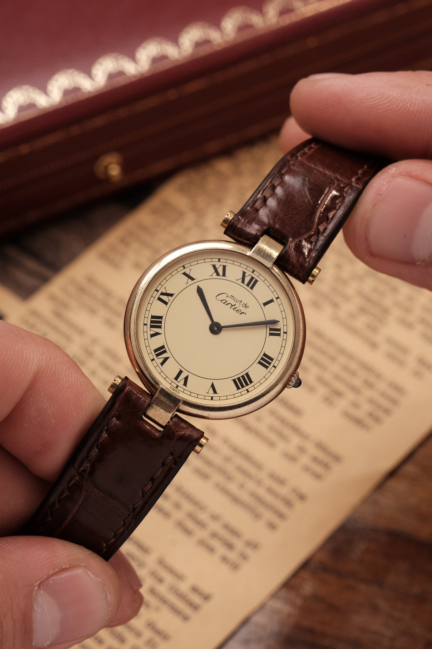 1990's  Cartier  Must Vendome LM Vermeil Quartz Gold Plated 30mm