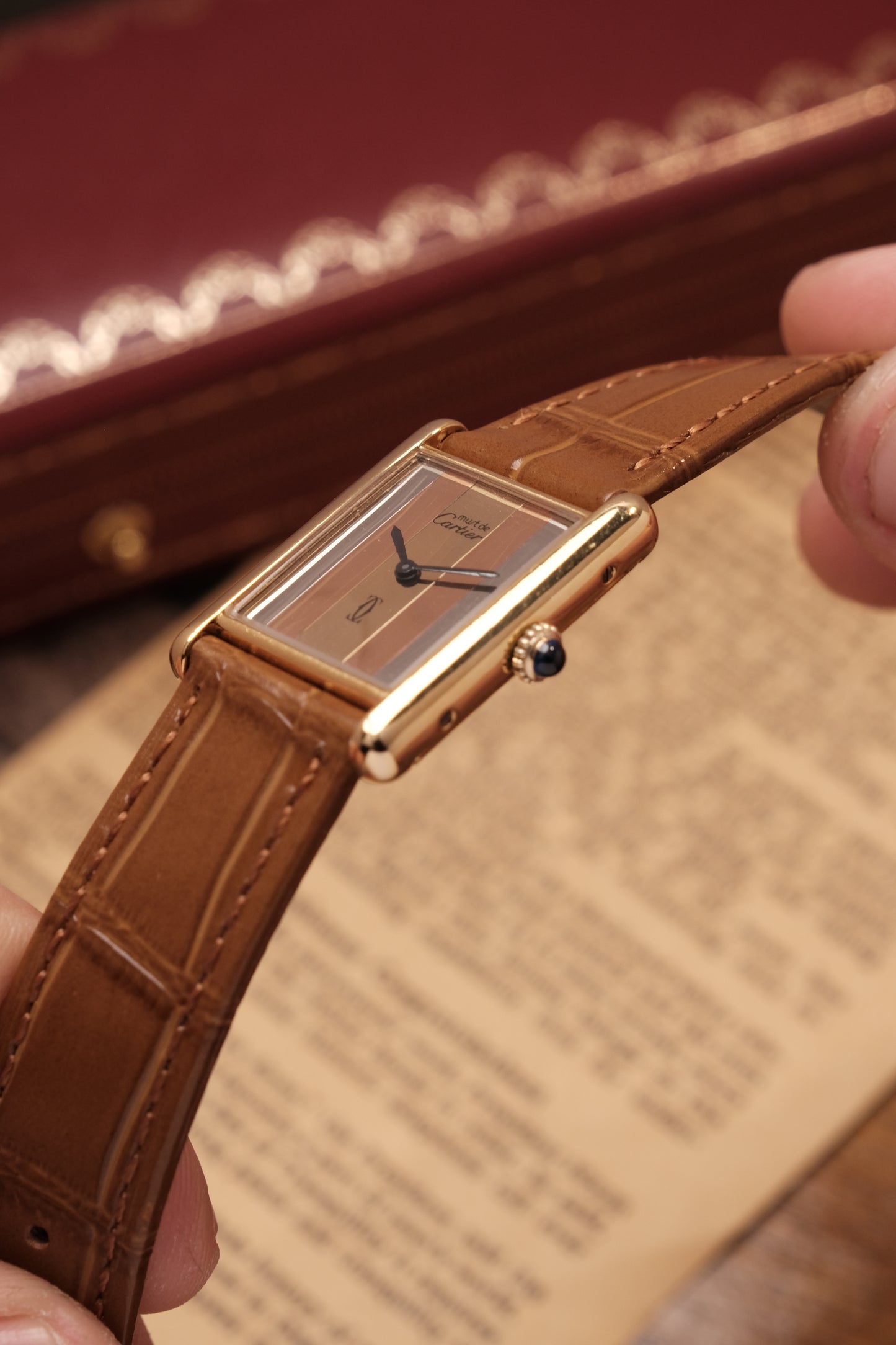 CARTIER  De Must Tank Trinity Vertical Stripe Dial Gold Hand Winding Gold-Plated Silver 925