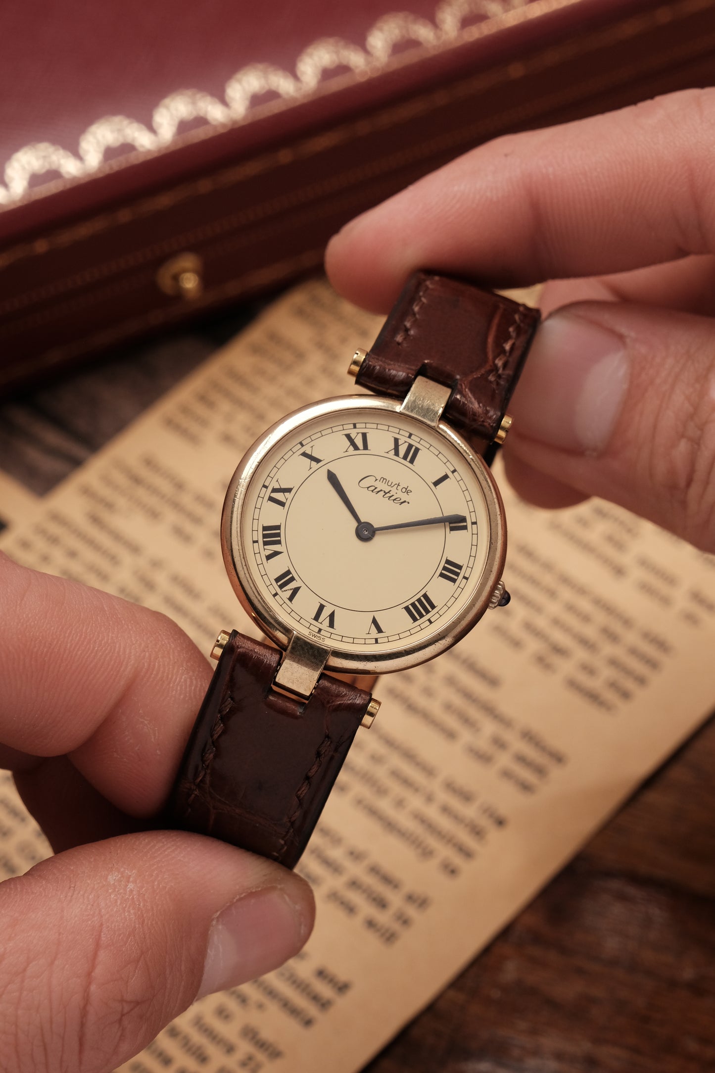 1990's  Cartier  Must Vendome LM Vermeil Quartz Gold Plated 30mm