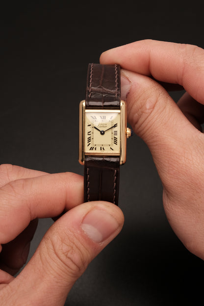 Vintage Cartier Must De Tank Vermeil (SM 20x28mm) ROMAN Ivory DIAL QUARTZ Ref.5057001