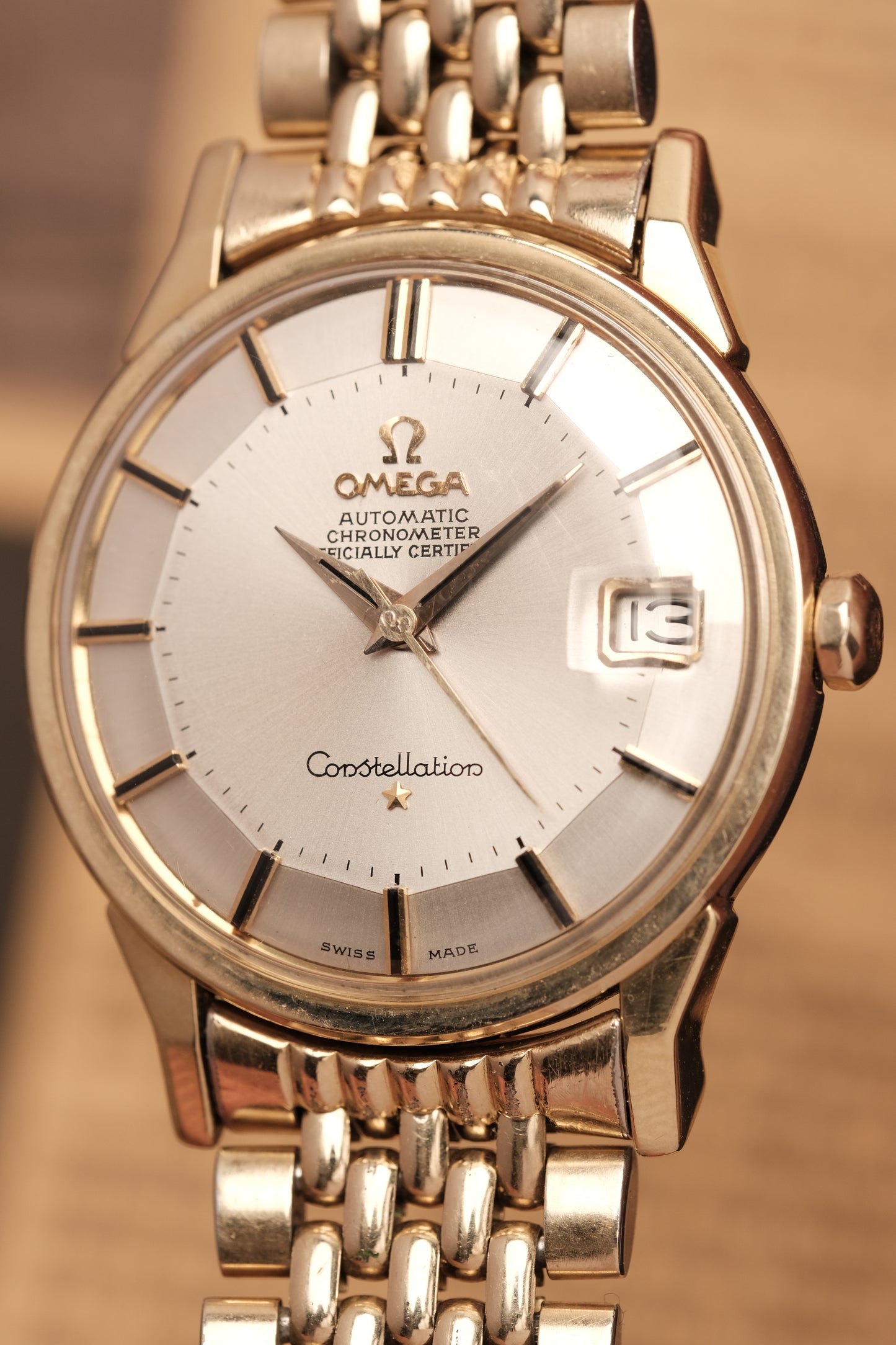 1966 OMEGA CONSTELLATION PIE PAN DOG LEG White Dial AUTOMATIC REF. 168.005 + BOX + Beads of rice bracelet