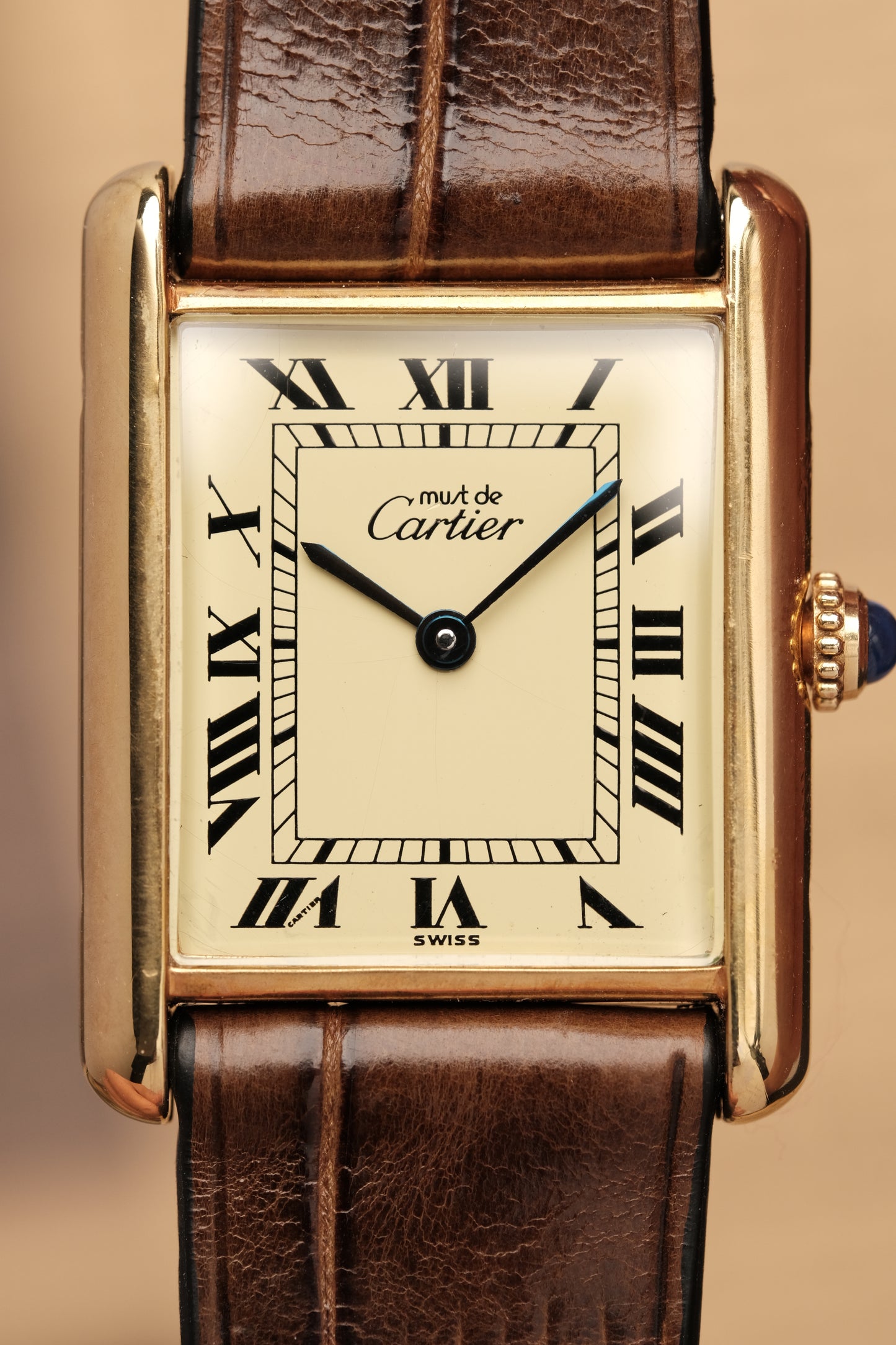 CARTIER MUST DE TANK VERMEIL (LM 23x31mm) ROMAN DIAL QUARTZ + Coffee Strap