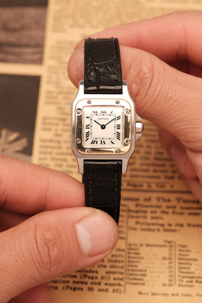 Cartier Santos Galbee 1057930 Quartz Gold/Steel White Dial SM (24x35mm) + Box and Paper