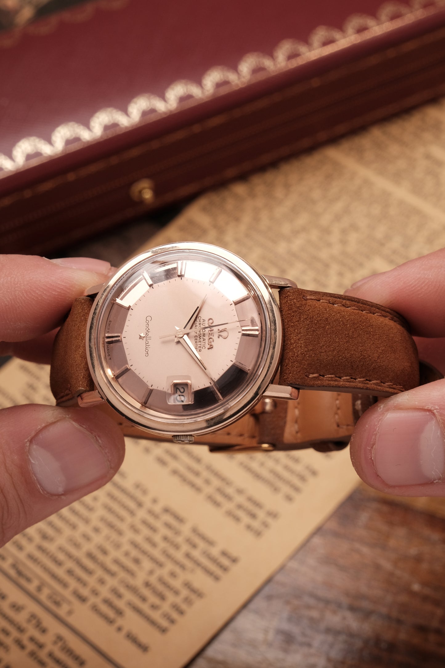 1966 OMEGA CONSTELLATION PIE PAN Mirror Rose Gold Dial (Salmon Dial )CHRONOMETER REF 168.004